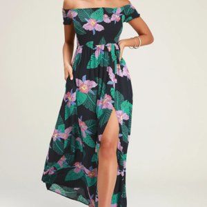 Lulu's Patsy Navy Blue Floral Print Off-the-Shoulder Dress